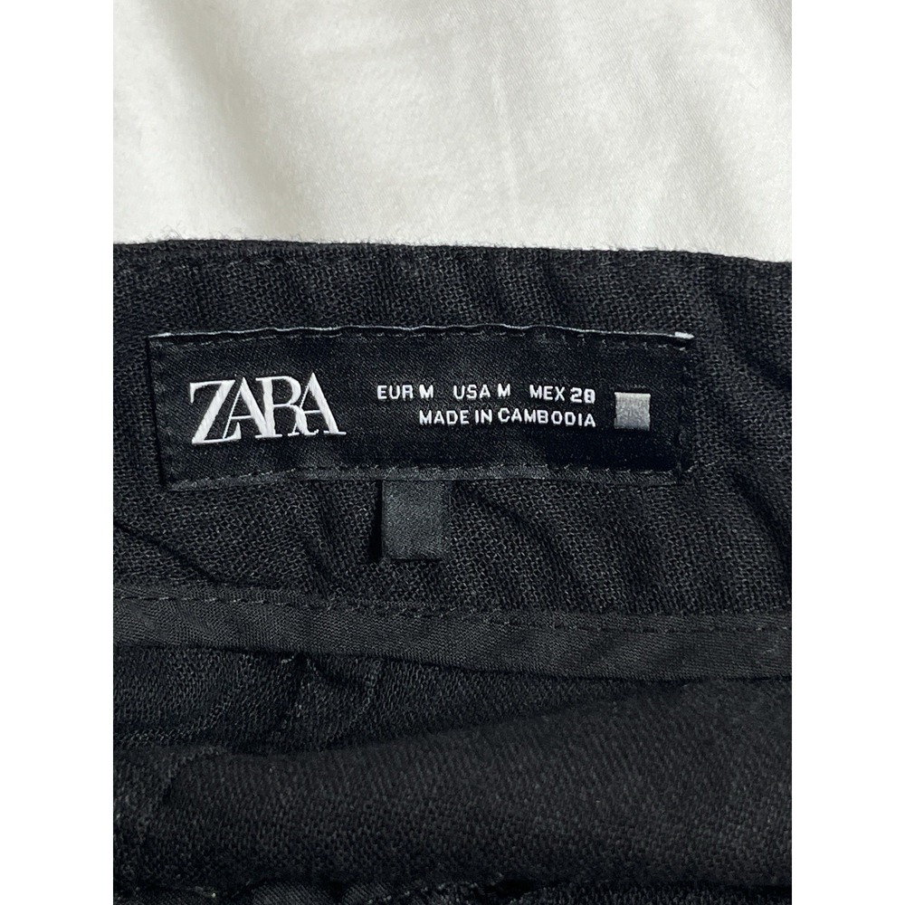 ZARA Wrap Front Wide Leg Lagenlook Pants Womens M Medium Black Linen Blend Chic - Picture 4 of 12